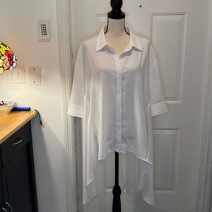 Diane Gilman white button down hi-low drama shirt.  NWOT